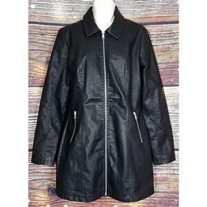 BACCINI Size M BLACK Faux Leather /PU FULL-ZIP COAT Lined & Fitted NWT